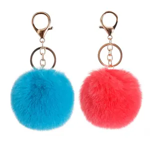 Oneway Cute Colorful Faux Fur Ball Keychain Soft Plush Pom Pom Zinc Alloy Die Cutting 6 Color Wholesale Eco-Friendly Durable