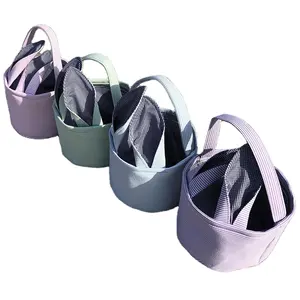 Paniers de Pâques Seersucker Bunny Bag Oreilles de Lapin Stripe Seau Fourre-Tout pour Oeufs de Pâques Chasse Bonbons Cadeaux de Fête de Pâques pour les Enfants