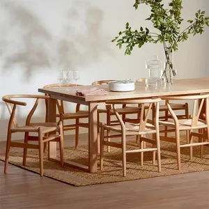 Chaises de corde en papier kraft tricoté à la main en bois de hêtre de haute qualité chaises de salle à manger en bois massif de frêne d'usine professionnelle chaise Wishbone