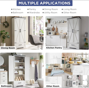 Armario Moderno de Madera con Estantes Ajustables, Despensa de 72 Pulgadas con Cajones Altos y Dos Puertas Corredizas para Almacenamiento en el Baño - Product Image 3