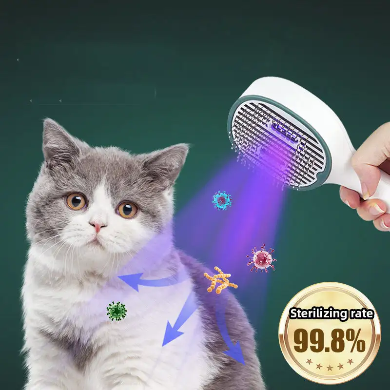MRY yeni tasarım kendini temizleme Pet kediler bakım fırçası tarak dökülme kedi fırça Pet saç çıkarıcı fırça ile Uv lamba