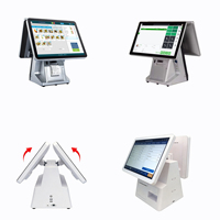 Mesin Kasir POS Layar Sentuh Ganda 15.6 Inci dengan Printer Thermal 80mm Terintegrasi, Sistem Intel I5 Android Win11, Terminal AIO Ritel