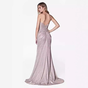 Vestido de noche largo sin mangas con lentejuelas, escote corazón y abertura alta, para fiesta formal - Product Image 2