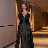 Robe de soirée pour femme, col en V, satin, coupe trapèze, fente latérale, longueur ras du sol, sans manches, couleur unie, de luxe, pour occasions formelles et fêtes