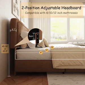 Современная регулируемая кровать-платформа размера Queen с обивкой из ткани, местом для хранения, металлическим каркасом из МДФ и прочной дубовой основой - Product Image 3