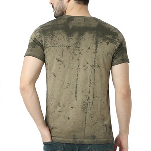 T-shirt vintage délavé pour homme, col rond, manches courtes, coupe classique, en coton et soie jacquard, motif graphique, vente en gros - Product Image 2