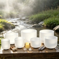 Ensemble de bols chantants en cristal de quartz blanc givré, bols chantants pour les chakras, instruments de guérison sonore