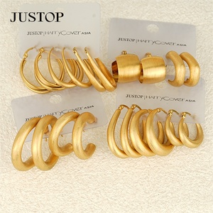 Trendy <b>Hook</b> Hoop <b>Earrings</b> 18K Gold Plated Stainless Steel Hypoallergenic Women's Fashion Jewelry by JUSTOP - Product Image 1