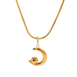 Collares Populares de Joyería Fina, Sencillos y Elegantes, con Colgante de Luna y Cuentas de Acero Inoxidable Chapado en Oro de 18k - Product Image 2