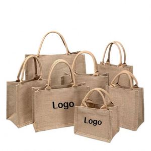 Customized logo Print Reusable Eco-friendly Multi-size Shopping Jute Tote Bag Business Promotion <b>Gift</b> - Product Image 1