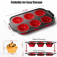 Moule à muffins en silicone 6 cavités, pliable, facile à démouler, avec cadre en acier au carbone
