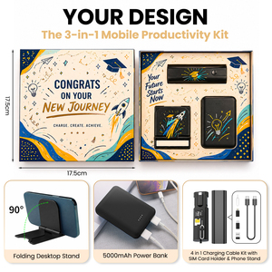 ชุดของขวัญอิเล็กทรอนิกส์พร้อมโลโก้สั่งทำ พาวเวอร์แบงค์พกพา 5000mAh ที่วางโทรศัพท์แบบพับได้ สายชาร์จอเนกประสงค์ 4-in-1 กล่องสำหรับผู้ชาย - Product Image 4