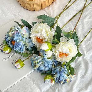 Artificial Peony Flowers <b>Silk</b> High Simulation White Blue Wedding Home Decor Photography Props - Product Image 1