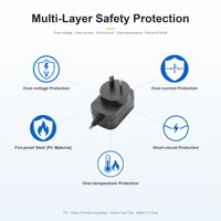 Adaptateur secteur AC/DC 9V 1A 9W avec prises multiples (EU/UK/AU/US), alimentation à découpage certifiée CE pour équipements domestiques et vidéosurveillance