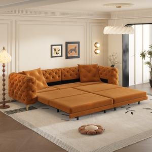 Canapé-<span class=keywords><strong>lit</strong></span> convertible Chesterfield de luxe 3-en-1 orange, fait main, capitonné, assise profonde, avec <span class=keywords><strong>lit</strong></span> gigogne - Product Image 3