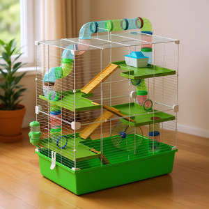 Cage à hamster verte à 5 niveaux avec roue d'exercice et bouteille d'eau pour petits animaux, usage intérieur - Product Image 2