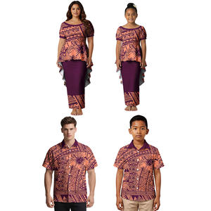 Conjunto Familiar Personalizado de Alta Calidad, 4 Piezas, Camisa Hawaiana para Hombre, Vestido Polinesio Puletasi para Mujer, Conjuntos a Juego para Hija, Familia Samoana - Product Image 6