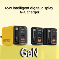 Pengisi Daya Cepat GaN 65W dengan Port 1A+1C dan Kabel Retractable Layar Digital untuk Pengisi Daya Laptop