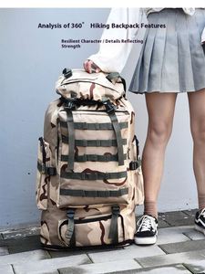 Sac à dos de randonnée 100L pour homme et femme avec motif camouflage, grande capacité, fermeture éclair, pour le camping, la randonnée et les voyages - Product Image 5