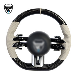 Volant modifié en cuir beige en fibre de carbone pour Mercedes Benz C GLC E S CLS <span class=keywords><strong>AMG</strong></span> ZC-223-T2-GW - Product Image 1