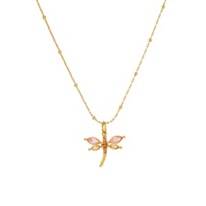 Dragonfly Pendant Necklace Gold Plated Pink Zircon Insect Design Clavicle Chain For Women Daily Wear Gift Jewelry - Product Image 5