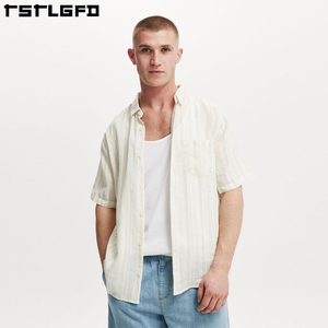 Camisas de Verano <span class=keywords><strong>Sostenibles</strong></span> para Hombre 2025, Rayadas, Urbanas, Protección Solar, Secado Rápido, Talla Grande, Blusas Casuales de Algodón <span class=keywords><strong>y</strong></span> Lino - Product Image 4