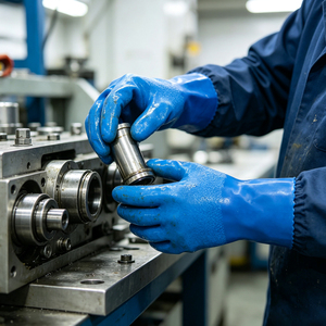 Gants de travail OEM bleus entièrement enduits de nitrile, avec doublure tricotée en coton cousue, finition sablée, résistants aux huiles et aux produits chimiques, pour usage industriel - Product Image 2