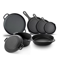 Ensemble de 7 ustensiles de cuisine en fonte Bright Houseware : Cocotte, Poêle à frire, Plaque de cuisson – Écologique, Pré-culotté, Style américain, Compatible four