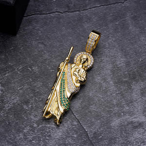 Liontin Besar Santo Yudas Tadeo Berlapis Emas <span class=keywords><strong>14k</strong></span> Dua Warna Emas Hijau Putih Cz - Product Image 5