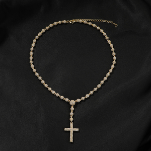 Collar de <span class=keywords><strong>Cadena</strong></span> de Bolas <span class=keywords><strong>con</strong></span> Colgante de Cruz <span class=keywords><strong>con</strong></span> Circonitas Cúbicas Estilo Hip Hop, Joyería <span class=keywords><strong>con</strong></span> Circonitas y Zirconia, Collar Estilo Bola de 5 mm - Product Image 6