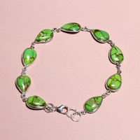 Bracelet de pierres précieuses en argent sterling 925, bijoux de bracelet de turquoise en cuivre bleu naturel, bijoux de pierres précieuses en argent de fabricant