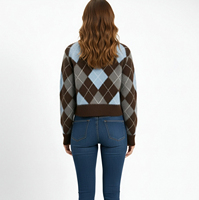 Pull à boutons à manches longues pour fille, style preppy, en crochet Argyle, vente chaude