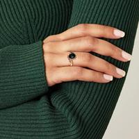 Bijoux fantaisie, bague en argent sterling 925 plaqué rhodium, feuille ovale, onyx noir