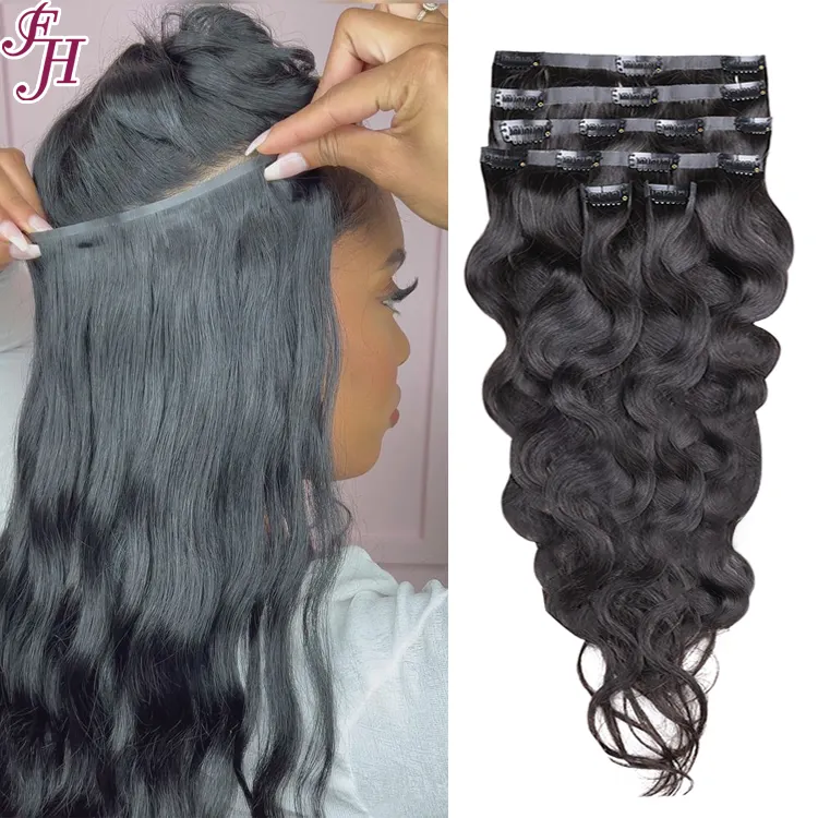 Fh Natuurlijke Black Body Wave Hair Extensions Clip In Human Hair Curly Brazilian Human Hair Clip In Extensions