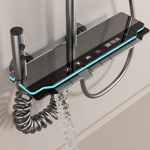 Ensemble <span class=keywords><strong>de</strong></span> <span class=keywords><strong>douche</strong></span> cascade et pluie <span class=keywords><strong>thermostatique</strong></span> à affichage numérique LED gris anthracite, style moderne et luxueux, avec touches piano, pour salle <span class=keywords><strong>de</strong></span> bain <span class=keywords><strong>d</strong></span>'hôtel - Product Image 3