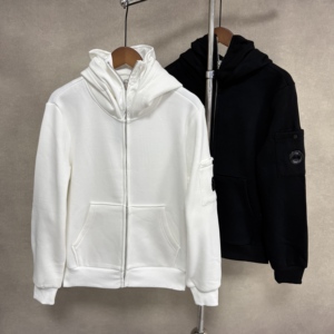 <b>Men's</b> <b>White</b> Hooded Zip-Up <b>Sweatshirt</b> Regular Fit Cotton French Terry Casual Autumn Wear Left Sleeve Logo Pocket Design - Product Image 4