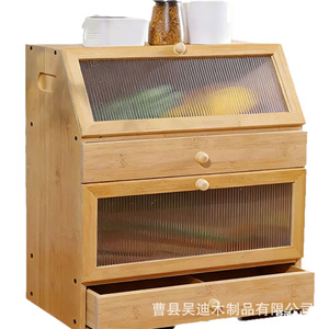 ตู้เก็บขนมปังไม้ กระจกใสสองชั้น กล่องขนมปังไม้ไผ่ สำหรับร้านเค้ก - Product Image 1