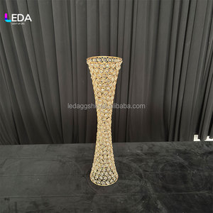 LEDA Gold Metal Crystal Vase Elegant Wedding <b>Table</b> Decoration Centerpiece - Product Image 1