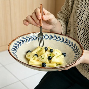 Classic Reactive Glaze Bowl Ceramic Nature Hand-Painted Dish <b>Set</b> Stoneware <b>Dinnerware</b> <b>Set</b> Round Salad Bowl Ramen Bowl Tableware - Product Image 2