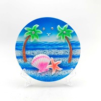 Assiette décorative ronde en résine peinte à la main, motif animaux marins et palmiers, design tropical, souvenir de plage pour la maison
