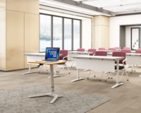 LEADCOM EDEN QF2 Mobilier de bureau moderne en aluminium, pupitre de conférence réglable en hauteur pneumatiquement, table assis-debout