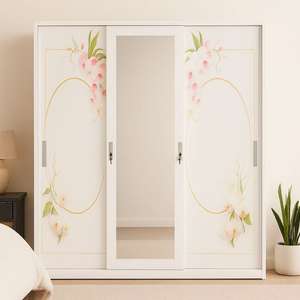 <span class=keywords><strong>Armoire</strong></span> coulissante en acier à imprimé floral avec miroir, grande capacité, placard de chambre à coucher, trois portes, <span class=keywords><strong>armoire</strong></span> à vêtements, meubles de maison - Product Image 1