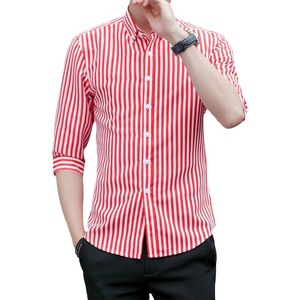 Camisa a Rayas de Manga Tres Cuartos, Estilo Coreano, Elástica, para las Cuatro Estaciones, Ropa Masculina, Informal de Negocios, Cuello Cuadrado, Combinable con Todo - Product Image 5