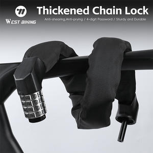 WEST BIKING 도난 방지 두꺼운 탄소강 자전거 체인 잠금 <span class=keywords><strong>MTB</strong></span> 도로 자전거 오토바이에 대한 4 자리 비밀번호 잠금 - Product Image 1