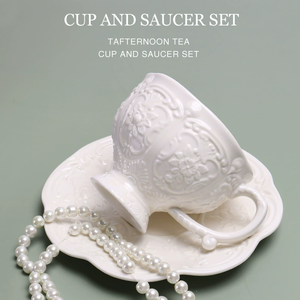 Luxury Royal Style Embossed Porcelain Espresso Cup Set High Quality <b>Ceramic</b> Tea <b>Kettle</b> for Hotels - Product Image 6