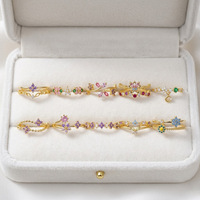 Ensemble de bagues de mariage ajustables, délicates et empilables, en or, avec motifs fleur, cœur, nœud, papillon, zircon rose, pierre de lune et pétales pastel