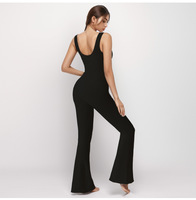 Nouvelle combinaison de sport Yimo pour femme, couleur unie, côtelée, épaisse, avec pantalon évasé de yoga, haut tube intégré, moulante, pour la gym