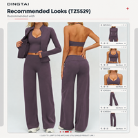 Ensemble de yoga Dingtai en tissu brossé uni, pantalon large et veste, survêtement respirant et ultra-doux pour femme, certifié CE REACH, personnalisable