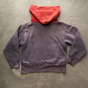 Fabricants de sweats à capuche courts en coton, patchwork bicolore, vintage, délavé, effet soleil, délavé à l'acide, sweats à capuche pour hommes - Product Image 2