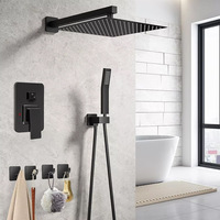 Ensemble de douche mural dissimulé de style américain, électroplaqué, à économie d'eau et pressurisé, avec jets pluie et massage, pour le commerce extérieur